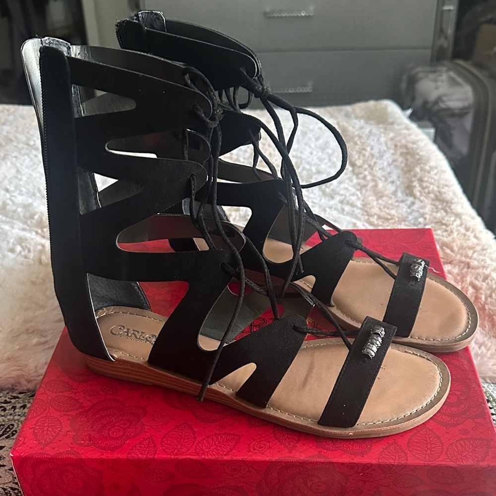 Carlos Santana Black Lace-Up Sandals